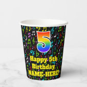 Gobelets En Papier 5e anniversaire : Fun Music Notes Motif, Rainbow 5 (Verso)
