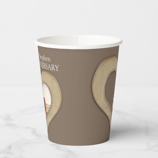 Gobelets En Papier 5e anniversaire Mariage bois coeur photo brun (Gauche)