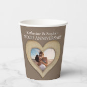 Gobelets En Papier 5e anniversaire Mariage bois coeur photo brun (Recto)