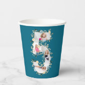 Gobelets En Papier 5e anniversaire Photo Collage bleu Fleur jaune Tur (Recto)