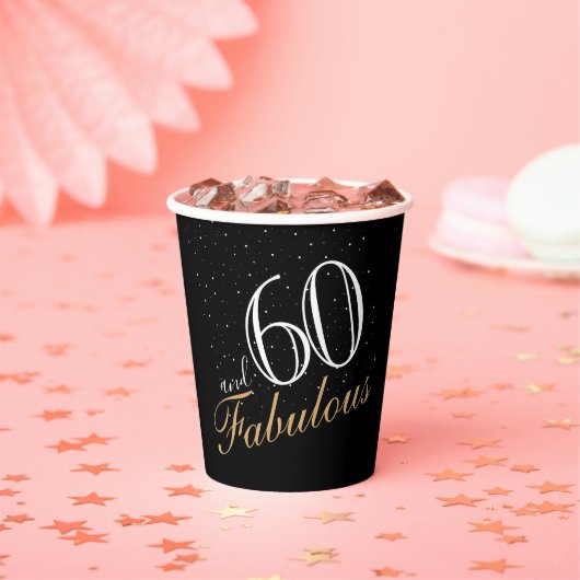 Gobelets En Papier 60 et fabuleux Elegant White Script Anniversaire (Insitu)