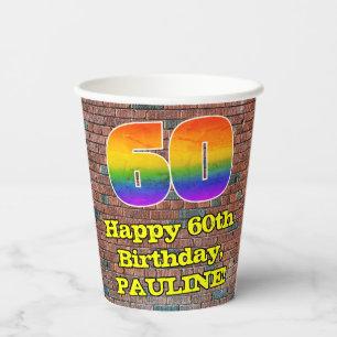 Gobelets En Papier 60e anniversaire : Arc-en-ciel amusant inspiré par
