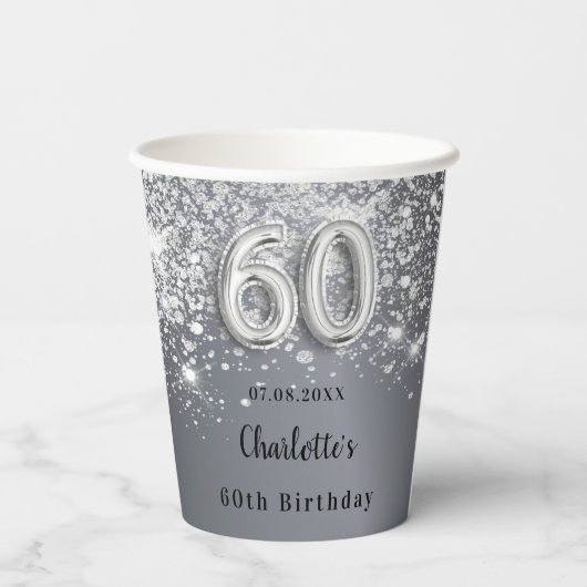 Gobelets En Papier 60e anniversaire argent parties scintillant monogr (Verso)