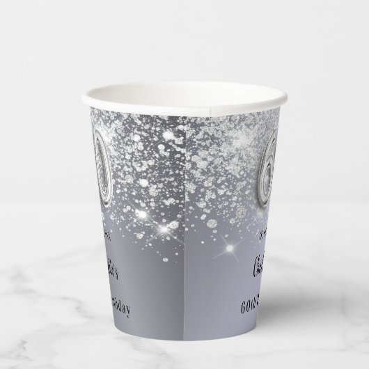 Gobelets En Papier 60e anniversaire argent parties scintillant monogr (Droite)