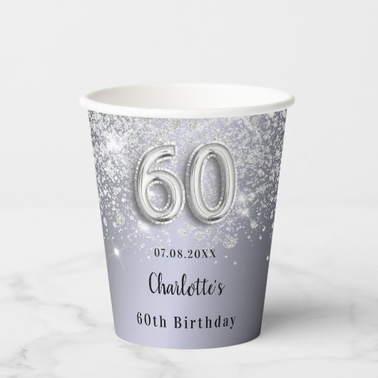 Gobelets En Papier 60e anniversaire argent parties scintillant monogr (Recto)