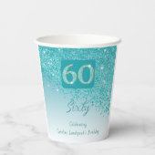 Gobelets En Papier 60e Anniversaire Classy Falling Turquoise Blue Par (Verso)