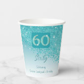 Gobelets En Papier 60e Anniversaire Classy Falling Turquoise Blue Par (Recto)
