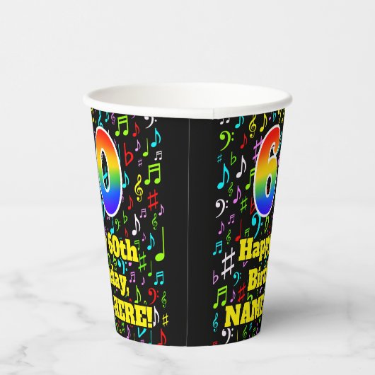 Gobelets En Papier 60e anniversaire : Fun Music Notes Motif, Rainbow (Droite)