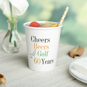 Gobelets En Papier 60e Anniversaire Golf Cheers Bières Mini Fête