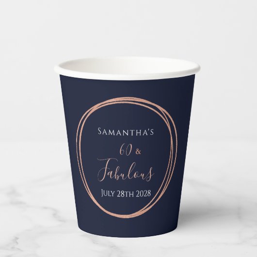 Gobelets En Papier 60e anniversaire Marine Rose Gold Party (Recto)