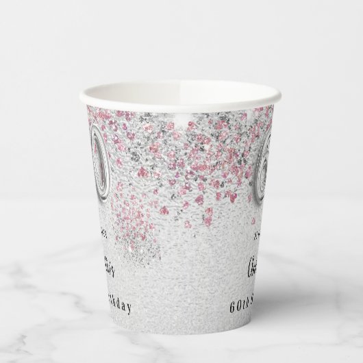 Gobelets En Papier 60e anniversaire parties scintillant rose argent (Gauche)