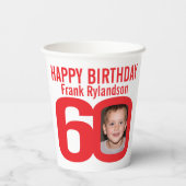 Gobelets En Papier 60e anniversaire personnalisé deux photo rouge bla (Verso)