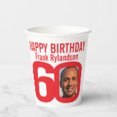 Gobelets En Papier 60e anniversaire personnalisé deux photo rouge bla (Recto)