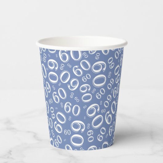 Gobelets En Papier 60e anniversaire Random Number Motif Bleu/Blanc (Verso)