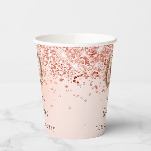 Gobelets En Papier 60e anniversaire rose or parties scintillant nom m (Gauche)