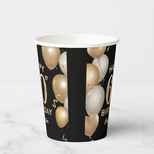 Gobelets En Papier 60e fête d'anniversaire Ballons noirs et or (Gauche)