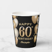 Gobelets En Papier 60e fête d'anniversaire Ballons noirs et or (Recto)