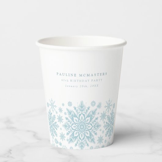 Gobelets En Papier 60e fête d'anniversaire Blue White Snowflake Custo (Verso)