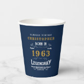 Gobelets En Papier 60th Birthday Born 1963 Ajouter Nom Legend Blue Go (Recto)