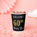 Gobelets En Papier 60th Birthday Party - Fancy Script, Faux Gold Look<br><div class="desc">Cette conception élégante et ornée de tasse en papier à thème d'anniversaire comporte un nom modifiable et le message "60th Birthday Party". Le grand numéro "60ème" a un motif de couleur d'inspiration or imitation ou fausse, et les mots "fête d'anniversaire" sont dans un texte de style script opulent. L'arrière -...</div>