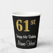 Gobelets En Papier 61e anniversaire - Elégant Luxueux Faux Gold Look (Recto)
