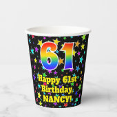 Gobelets En Papier 61e anniversaire : Fun Stars Motif et Rainbow 61 (Recto)