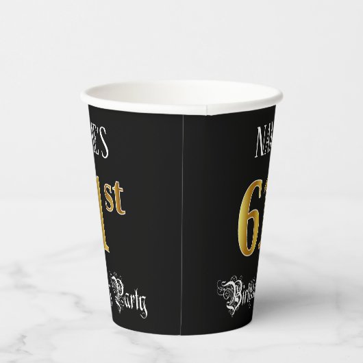 Gobelets En Papier 61st Birthday Party — Fancy Script, Faux Gold Look (Droite)