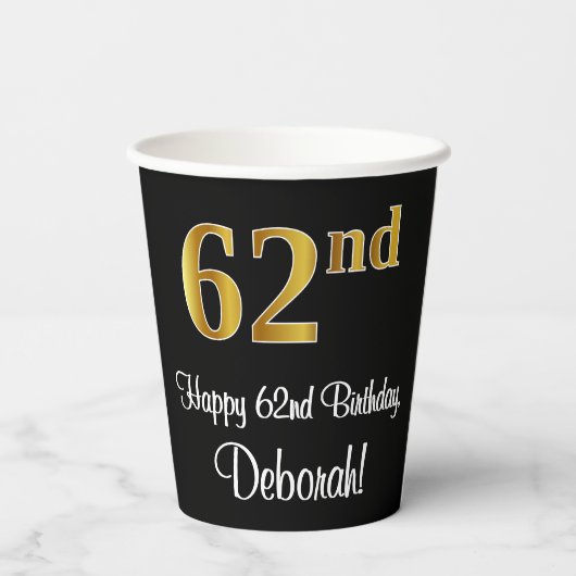 Gobelets En Papier 62e anniversaire - Elégant luxe Faux Gold Look # (Verso)