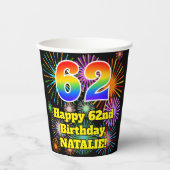 Gobelets En Papier 62e anniversaire : Fun Fireworks Motif + Rainbow 6 (Recto)