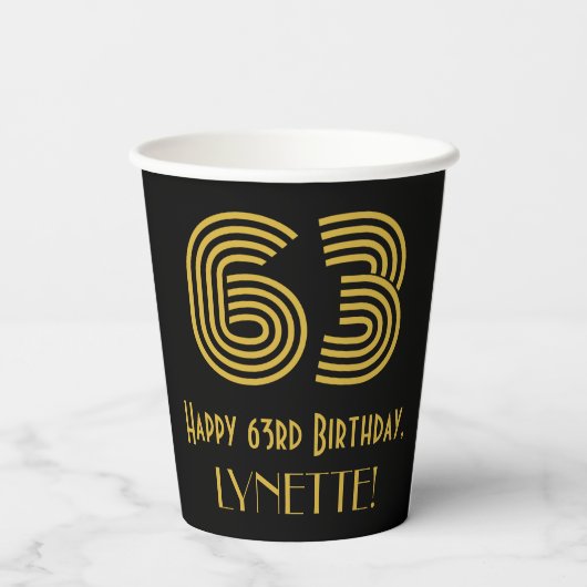 Gobelets En Papier 63e anniversaire : Art Déco Inspiré Look "63" & No (Verso)