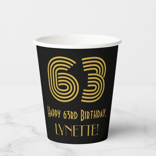 Gobelets En Papier 63e anniversaire : Art Déco Inspiré Look "63" & No (Recto)