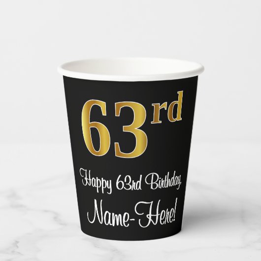 Gobelets En Papier 63e anniversaire - Elégant luxe Faux Gold Look # (Verso)