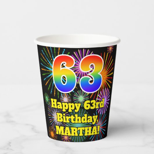 Gobelets En Papier 63e anniversaire : Fun Fireworks Motif + Rainbow 6 (Verso)