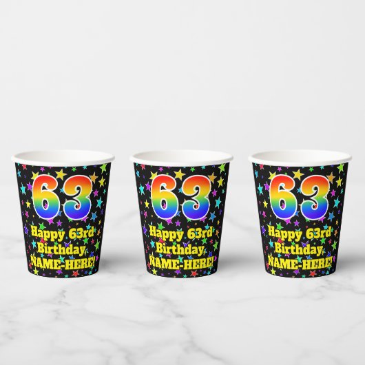 Gobelets En Papier 63e anniversaire : Fun Stars Motif et Rainbow 63 (Multi)