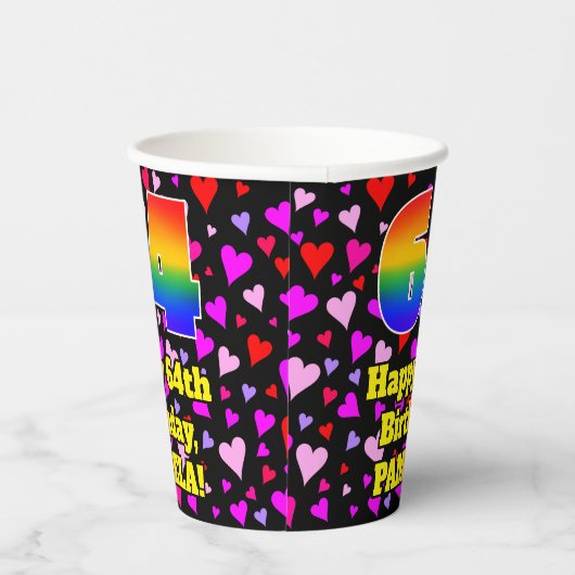 Gobelets En Papier 64e anniversaire : Amour Hearts Motif, Arc-en-ciel (Droite)