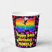 Gobelets En Papier 64e anniversaire : Amour Hearts Motif, Arc-en-ciel (Recto)
