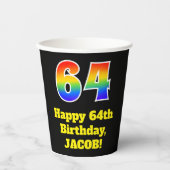 Gobelets En Papier 64e anniversaire : coloré, amusant, excitant, arc- (Recto)