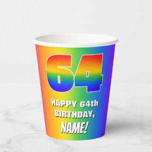 Gobelets En Papier 64e anniversaire : coloré, amusant Motif arc-en-ci
