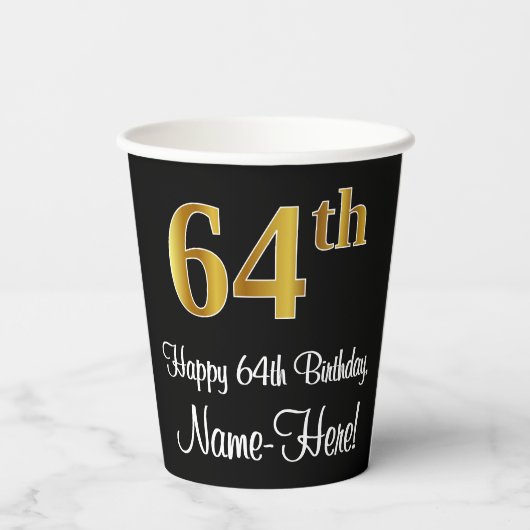 Gobelets En Papier 64e anniversaire - Elégant luxe Faux Gold Look # (Verso)