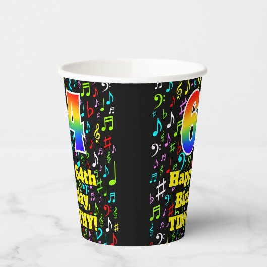 Gobelets En Papier 64e anniversaire : Fun Music Notes Motif, Arc-en-c (Gauche)