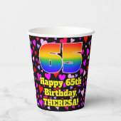 Gobelets En Papier 65e anniversaire : Amour Hearts Motif, Arc-en-ciel (Verso)