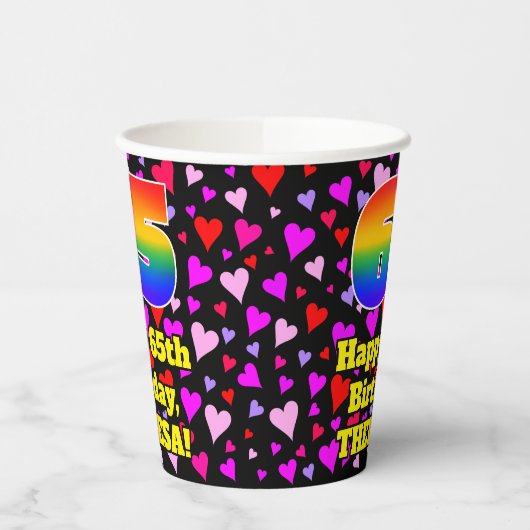 Gobelets En Papier 65e anniversaire : Amour Hearts Motif, Arc-en-ciel (Gauche)