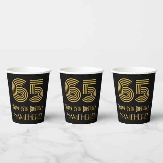Gobelets En Papier 65e anniversaire : Art Déco Inspiré Look "65" & No (Multi)