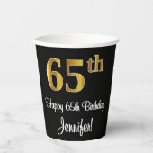 Gobelets En Papier 65e anniversaire - Elégant luxe Faux Gold Look # (Recto)