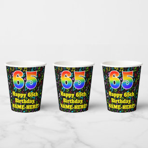 Gobelets En Papier 65e anniversaire : Fun Music Notes Motif, Arc-en-c