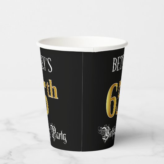 Gobelets En Papier 65e fête d'anniversaire — Script fantaisie, Faux G (Droite)