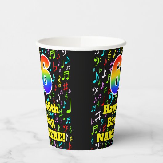 Gobelets En Papier 66e anniversaire : Fun Music Notes Motif, Arc-en-c (Gauche)