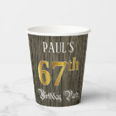 Gobelets En Papier 67e fête d'anniversaire — Faux Gold & Faux Wood Lo (Verso)