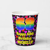 Gobelets En Papier 68e anniversaire : Amour Hearts Motif, Arc-en-ciel (Verso)