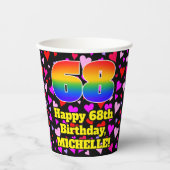 Gobelets En Papier 68e anniversaire : Amour Hearts Motif, Arc-en-ciel (Recto)